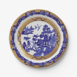 Assiettes En Carton Plaque de papier Motif bleu et or Willow