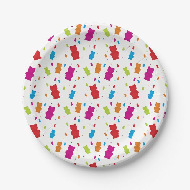 Assiettes En Carton Plaque de papier Motif de bonbons à l'ours de gomm (Devant)