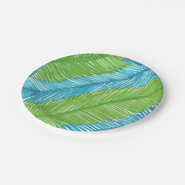 Assiettes En Carton Plaque de papier Motif Feuille Green and Blue Palm (Angle)
