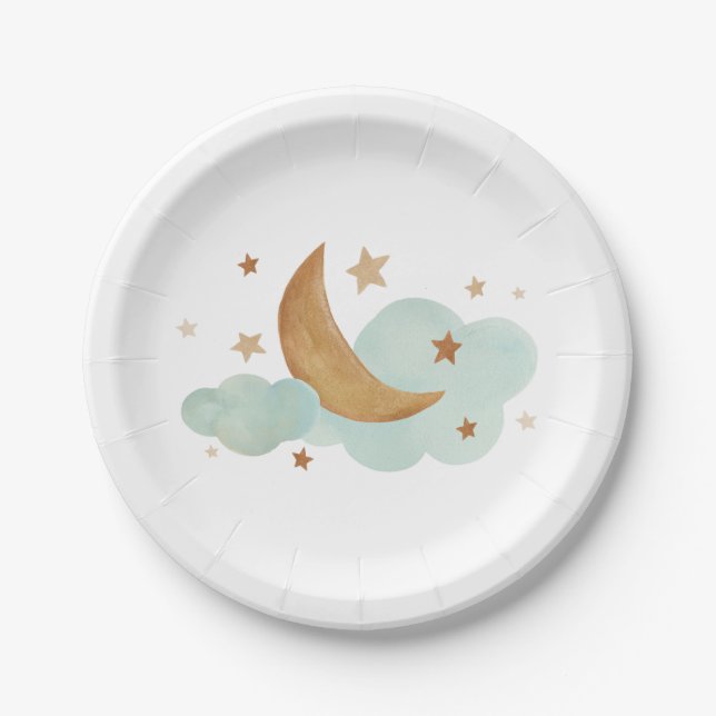 Assiettes En Carton Plaque de papier neutre Lune et Étoiles (Devant)