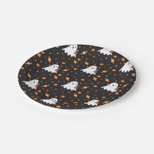 Assiettes En Carton Plaque de papier noir Halloween Ghost Motif