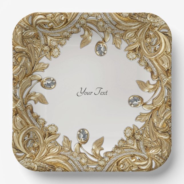Assiettes En Carton Plaque de papier or décoratif (Recto)