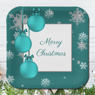 Assiettes En Carton Plaque de papier ornementale turquoise de Noël