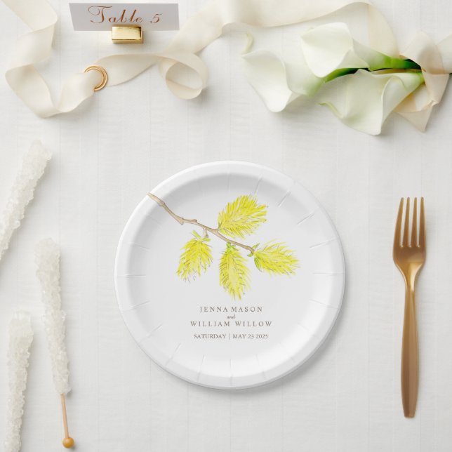 Assiettes En Carton Plaque de papier personnalisée mariage jaune saule (Mariage)