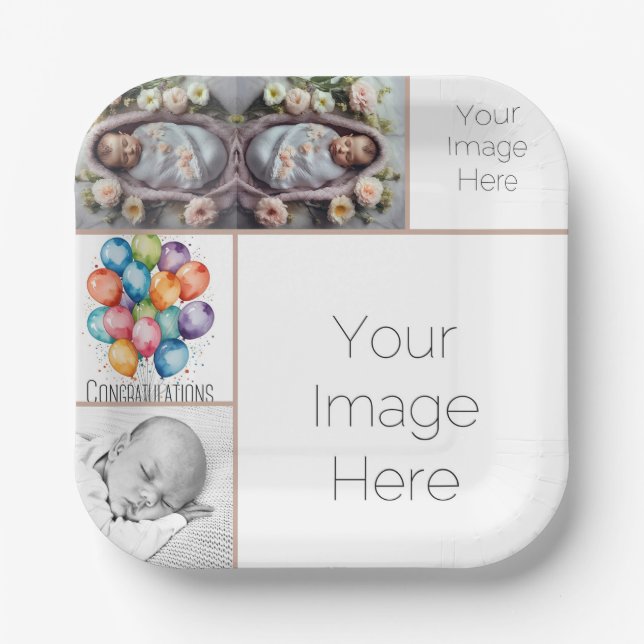 Assiettes En Carton Plaque de papier photo pour bébé personnalisée - C (Recto)