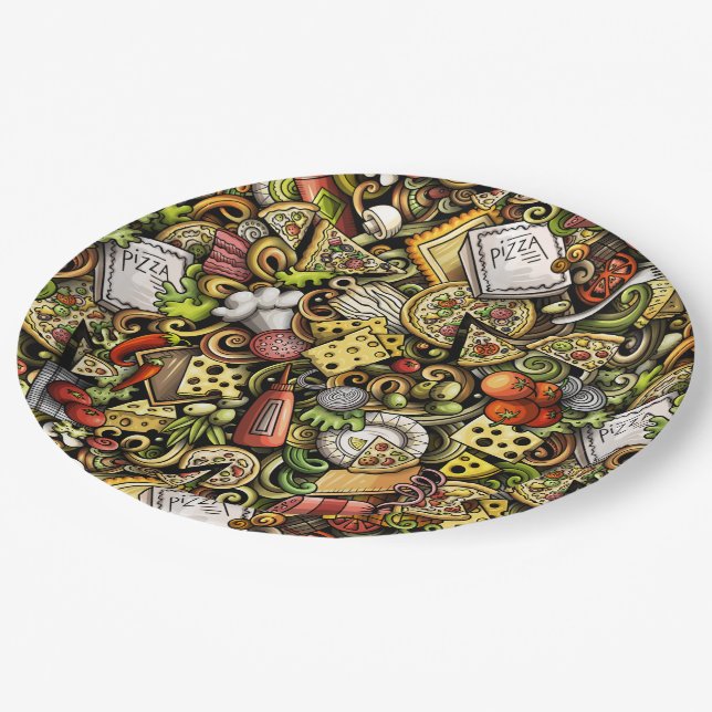 Assiettes En Carton Plaque de papier Pizza Party (Angle)