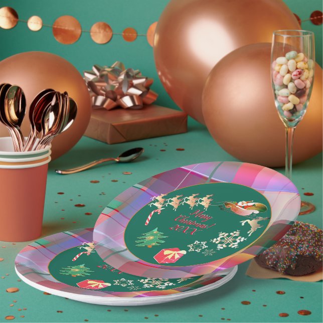 Assiettes En Carton Plaque de papier plaqué Père Noël de Noël (Multi)