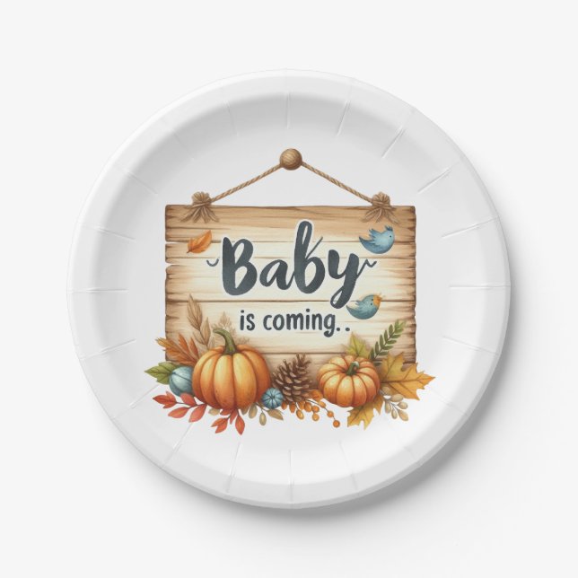 Assiettes En Carton Plaque de papier Plaques de Baby shower d'automne  (Devant)