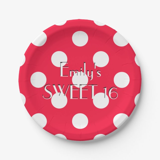 Assiettes En Carton plaque de papier pois rouge et blanc polka (Devant)
