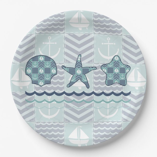 Assiettes En Carton Plaque de papier Quilt Nautique (Devant)