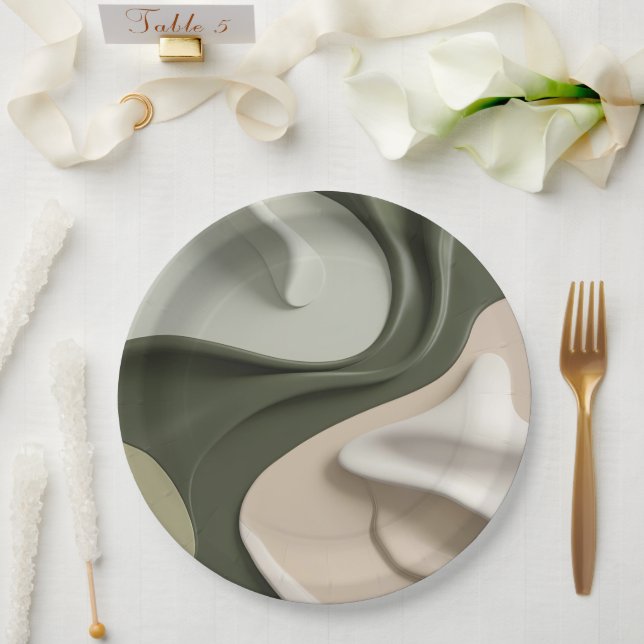 Assiettes En Carton Plaque de papier rond dans graphique abstrait desi (Mariage)