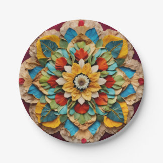 Assiettes En Carton Plaque de papier rond de 7 pouces avec Mandala imp