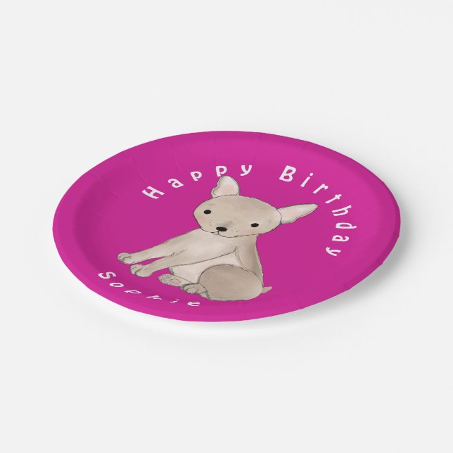 Assiettes En Carton Plaque de papier rose chaud Bulldog française pers (Angle)