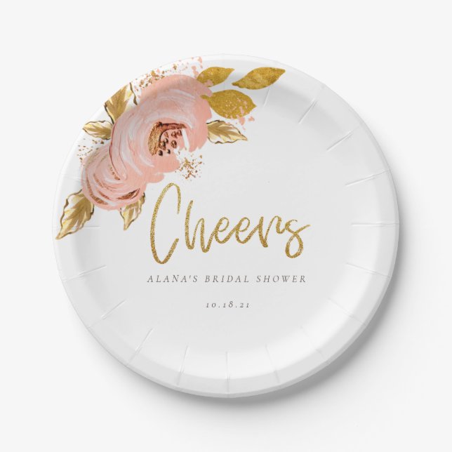 Assiettes En Carton Plaque de papier rose de Parties scintillant Flora (Devant)
