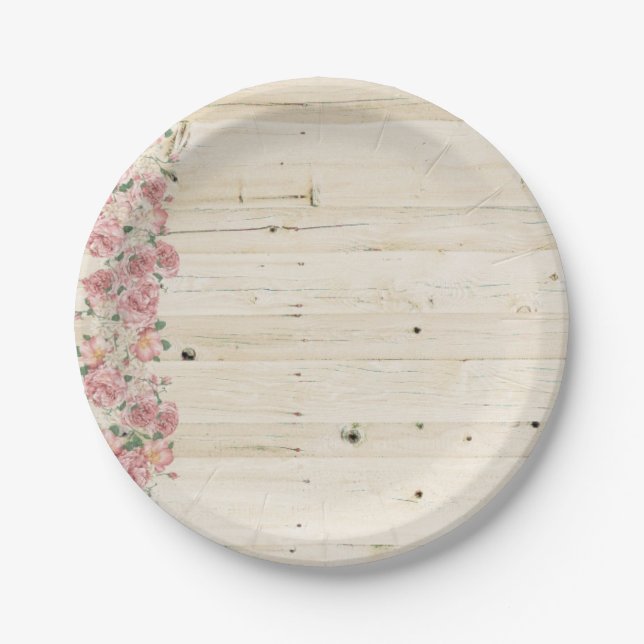 Assiettes En Carton Plaque de papier rose Fleurs (Devant)