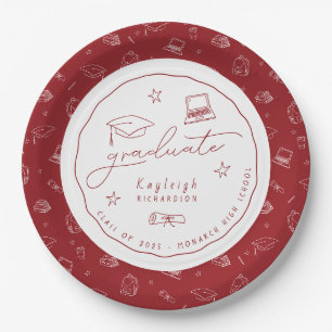 Assiettes En Carton Plaque de papier rouge blanc à main levée Grad Par
