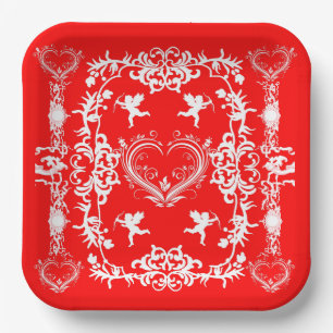 Assiettes En Carton Plaque de papier rouge victorienne valentines