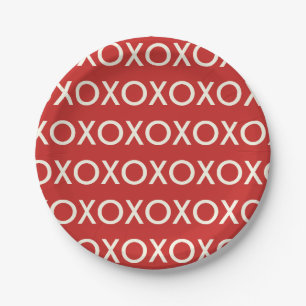 ASSIETTES EN CARTON PLAQUE DE PAPIER ROUGE XOXO DAY VALENTINE GRAPHIQU