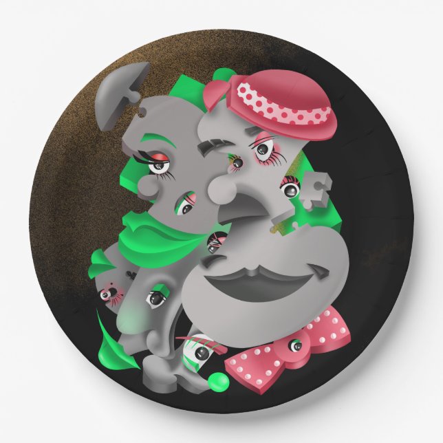 Assiettes En Carton Plaque de papier surréaliste face au casse-tête (Devant)