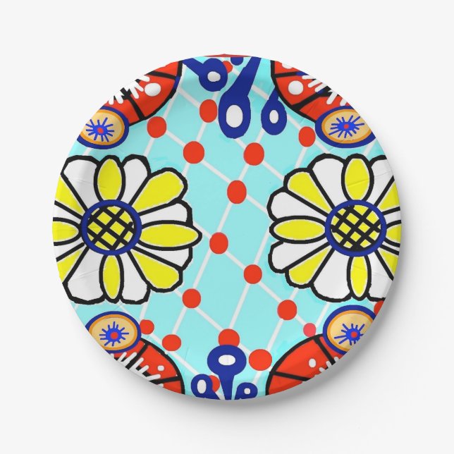Assiettes En Carton Plaque de papier Talavera - Cinco de Mayo - Fleurs (Devant)
