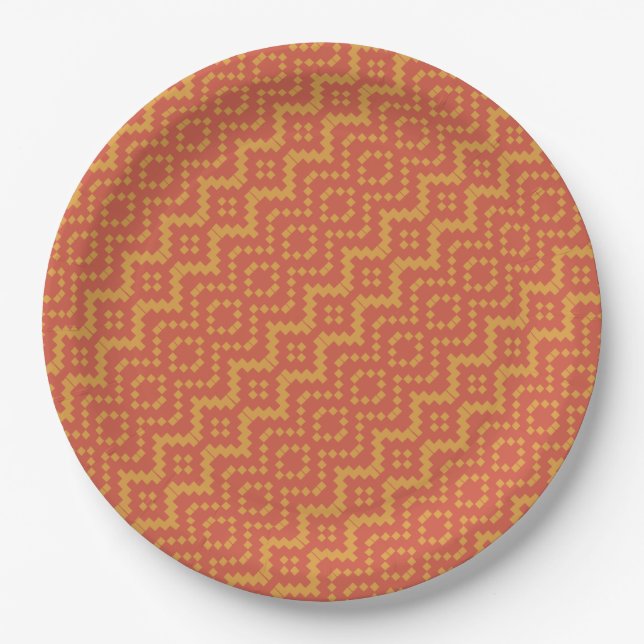 Assiettes En Carton Plaque de papier Tribal Égyptienne Rouge et Jaune (Devant)