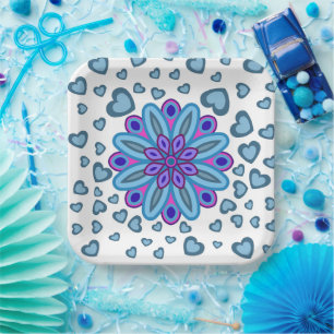 ASSIETTES EN CARTON PLAQUE DE PAPIER VALENTINE AVEC COEURS DE FLEURS