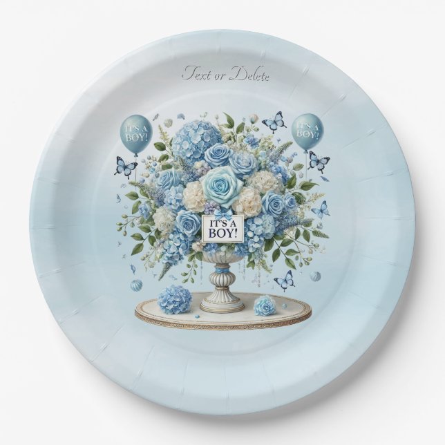 Assiettes En Carton Plaque de papier Vase Floral Bleu Blanc (Devant)
