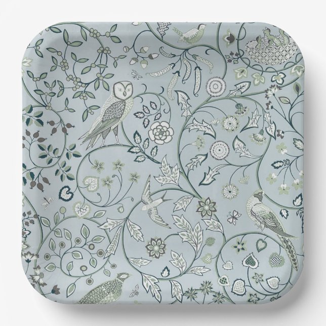 ASSIETTES EN CARTON PLAQUE DE PAPIER : WILLIAM MORRIS : OWL & PHÉASANT (Recto)