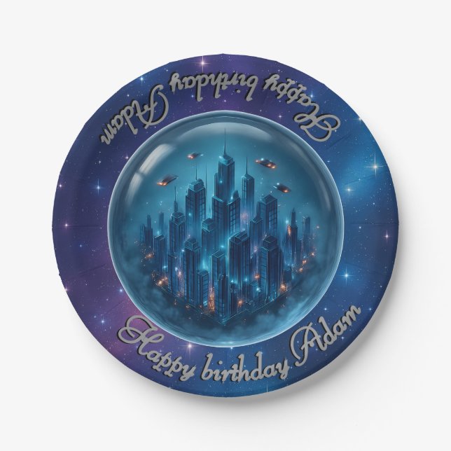 Assiettes En Carton Plaque de ville futuriste (Devant)