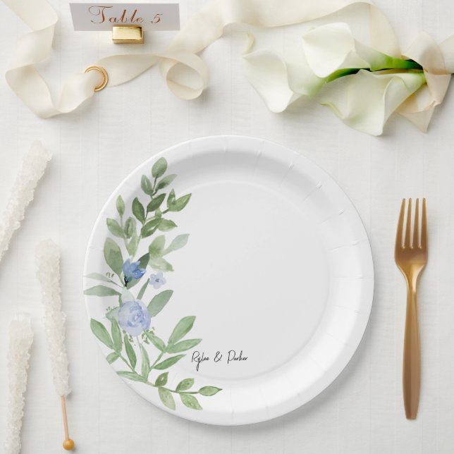 Assiettes En Carton Plaque de Wedding shower Floral Bleu Personnalisé (Mariage)