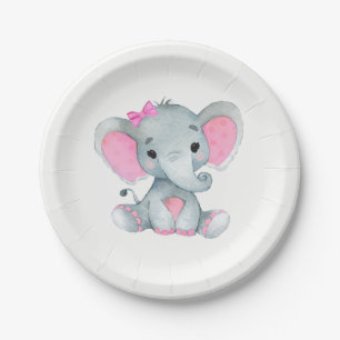 Assiettes En Carton Plaque d'éléphant rose gris 4 Baby showers, Annive