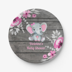 Assiettes En Carton Plaque d'éléphant rose gris 4 Baby showers, Annive