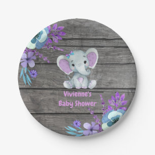 Assiettes En Carton Plaque d'éléphant Turquoise violette 4 Baby shower