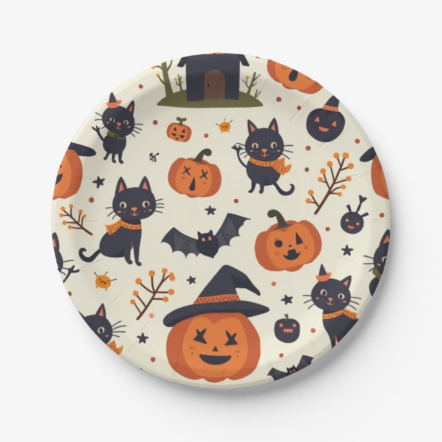 Assiettes En Carton Plaque d'Halloween (Devant)