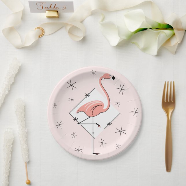 Assiettes En Carton Plaque en diamant rose Flamant rose (Mariage)