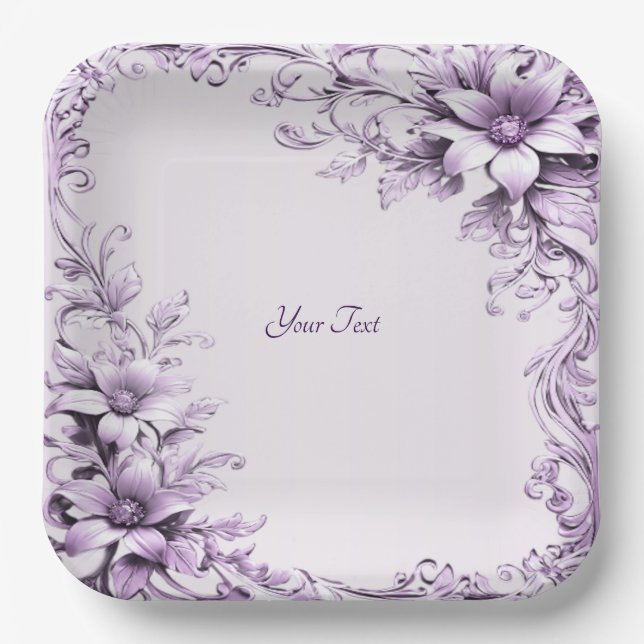 Assiettes En Carton Plaque en papier à fleurs violettes élégant (Recto)