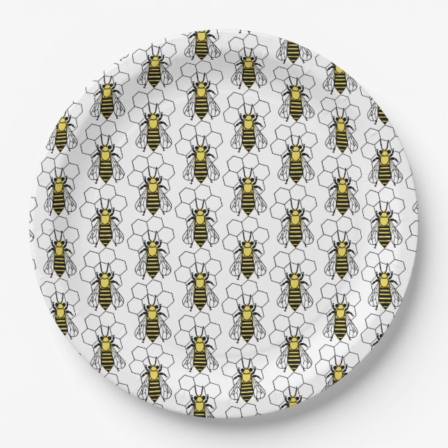 Assiettes En Carton Plaque en papier - Abeilles jaunes et noires (Devant)