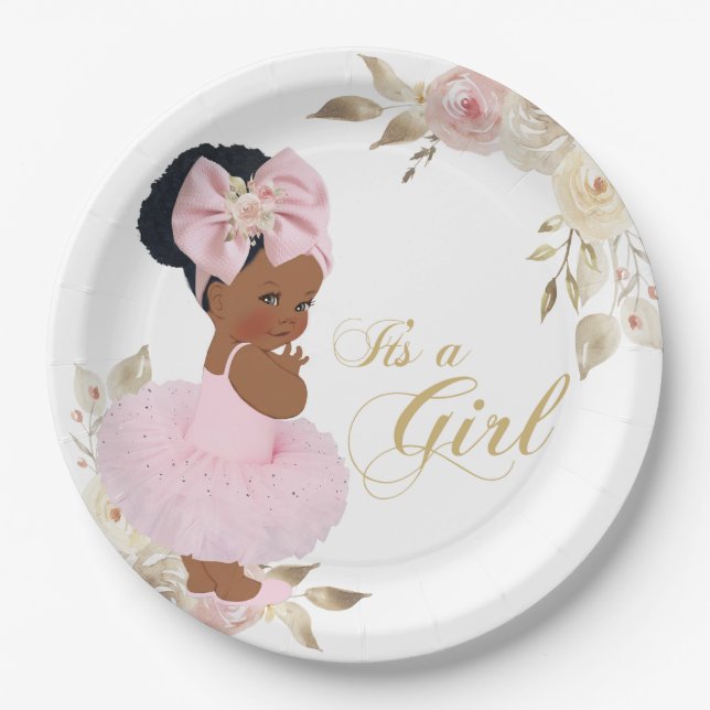 Assiettes En Carton Plaque en papier Baby shower Tutu Rose Gold Prince (Devant)