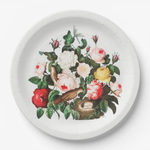 Assiettes En Carton PLAQUE EN PAPIER BOTANIQUE vintage AVEC BIRDS NEST