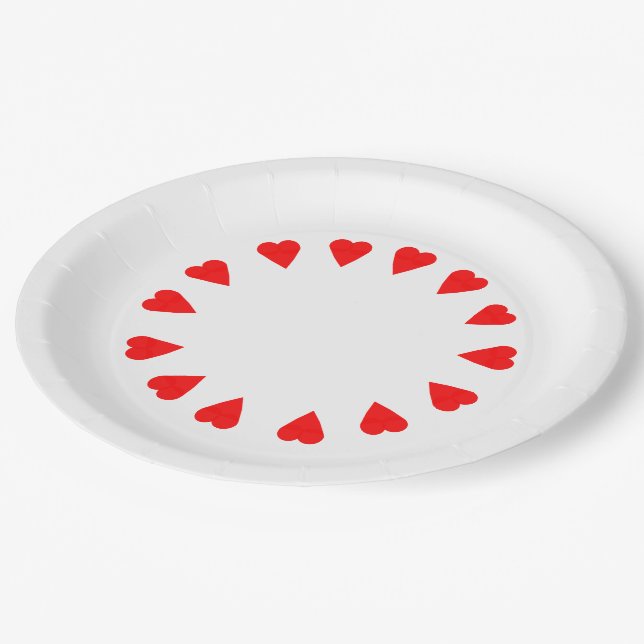 Assiettes En Carton Plaque en papier - Cercle des Coeurs rouges (Angle)