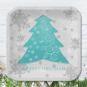 Assiettes En Carton Plaque en papier d'arbre de Noël turquoise
