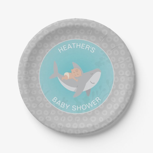 Assiettes En Carton Plaque en papier de Baby shower de requin doux (Devant)