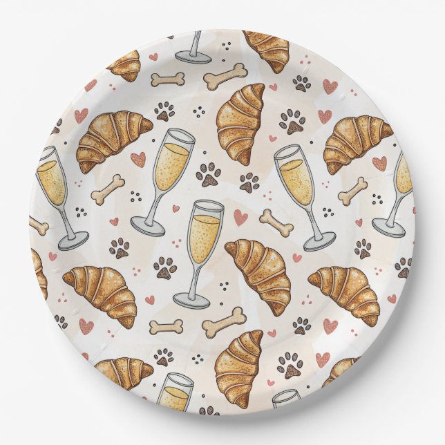 Assiettes En Carton Plaque en papier de Brunch & Paws - Croissants et  (Devant)