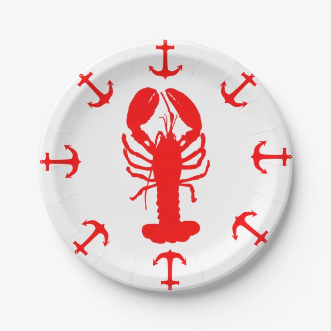 Assiettes En Carton Plaque en papier de homard et d'Ancre (Devant)
