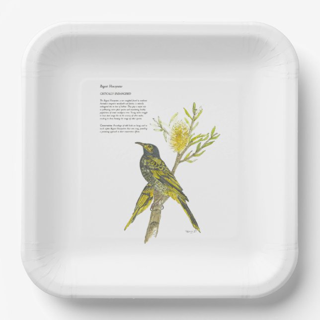 Assiettes En Carton Plaque en papier de Honeyeater peinte à la main (Recto)
