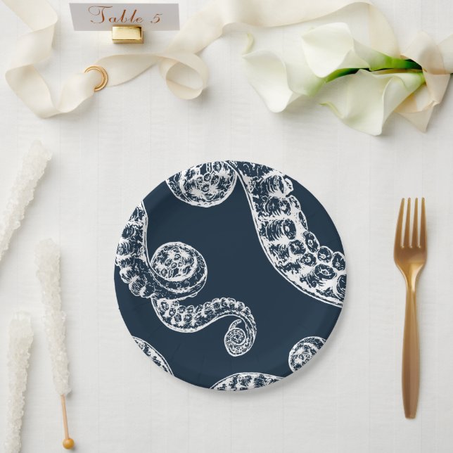 Assiettes En Carton Plaque en papier de la marine Nautique Tentacles b (Mariage)