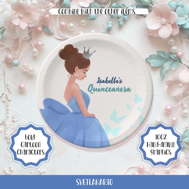 Assiettes En Carton Plaque en papier de la princesse élégante bleue Qu (Créateur téléchargé)