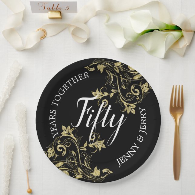 Assiettes En Carton Plaque en papier de l'Anniversaire Noir avec fleur (Mariage)