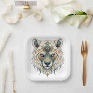Assiettes En Carton Plaque en papier de loup spirituel amérindien
