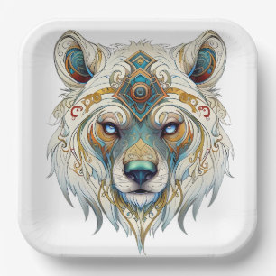 Assiettes En Carton Plaque en papier de loup spirituel amérindien